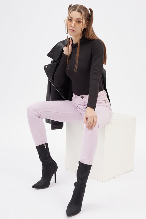 Women Black Highneck Full sleeves T-shirt